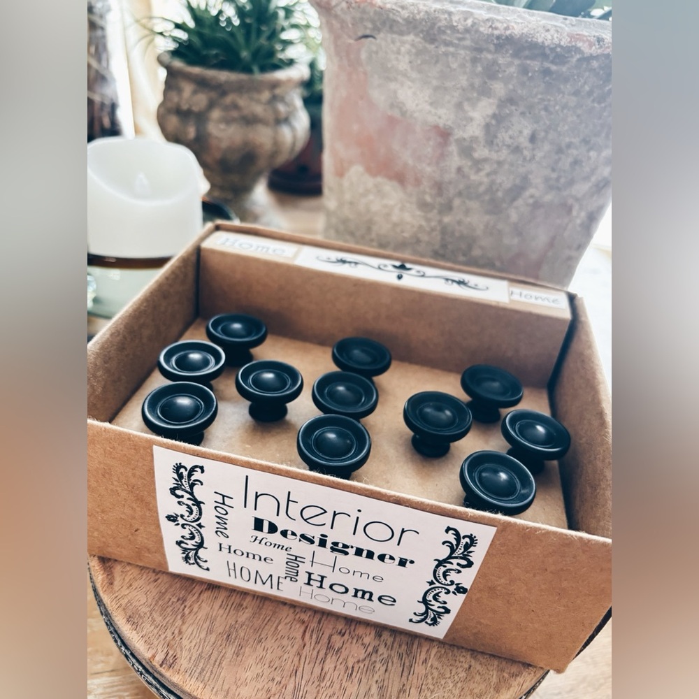 Set of 11 Matte Black Metal Knobs | 1” Circular Decorative Hardware